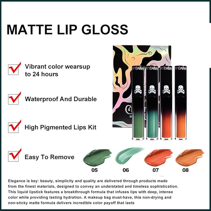 4PCS Halloween Matte Liquid Lipstick Lip Kit,24 Hour Long