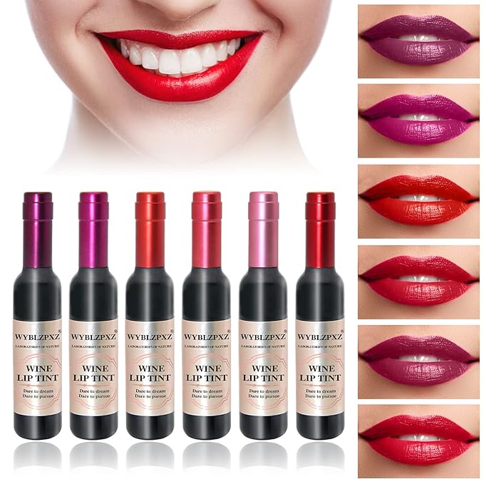6 Colors Wine Lip Tint,Liquid Wine Lipstick,Wine Tint Long
