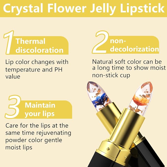 Jeffbaubl YANQINA 2Pcs Flower Jelly Lipstick,Temperature Color Changing Changing