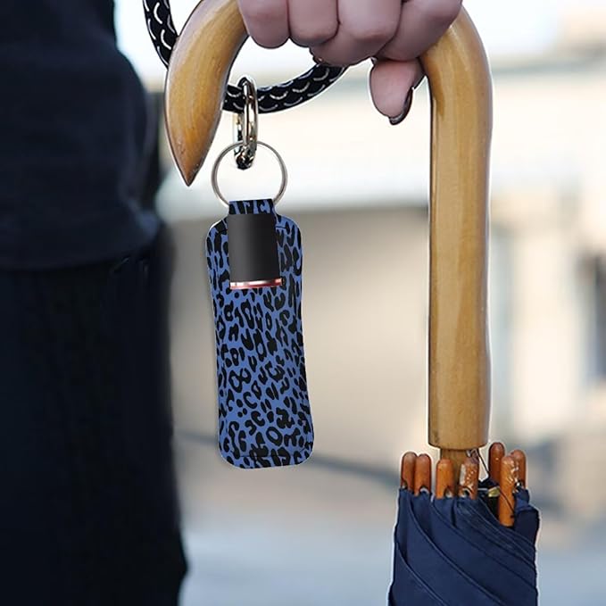 Horeset Blue Leopard Print Chapstick Holder Keychain Lipstick Vintage