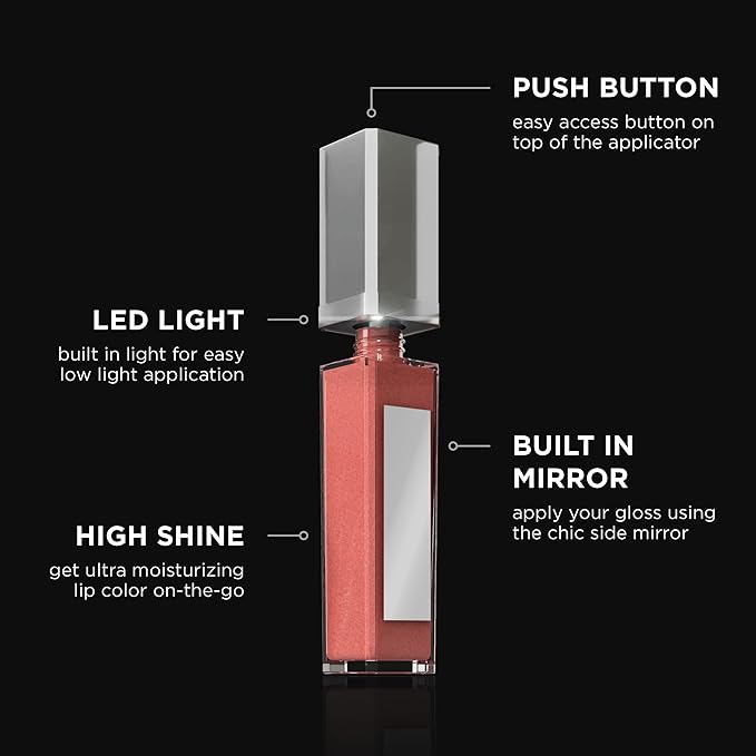 Pure Cosmetics Pure Illumination Lip Gloss - LED-lit Applicator w/Side Mirror - Non-Sticky, Moisturizing & Hydrating Lip Glosses - Soothes & Heals Dried Chapped Lips (Party Girl Pink)