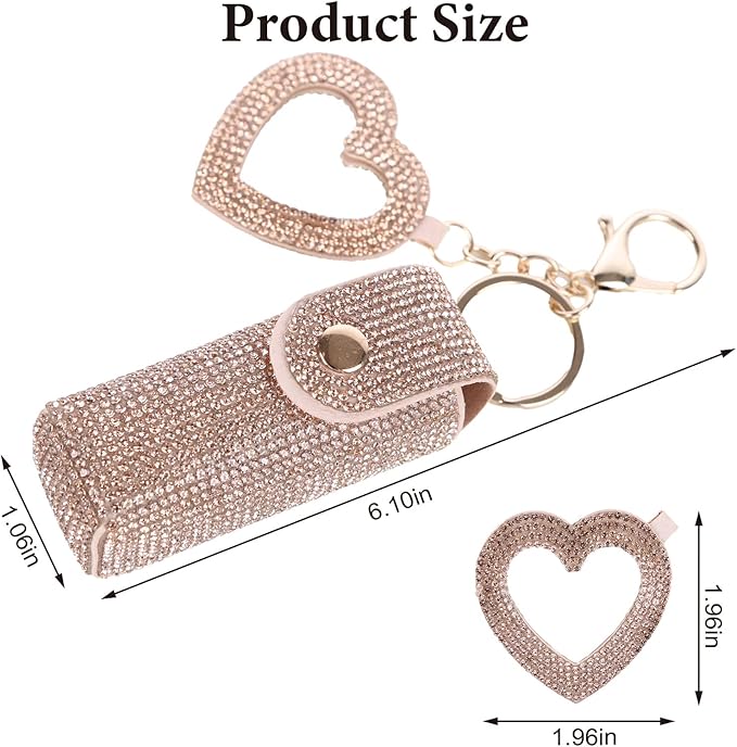Rhinestones Lipstick Keychain Holder with mirror Chapstick Holde