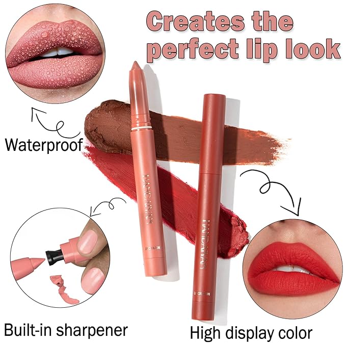 3 Colors Crayon Matte Lipstick Set Velvet Nude lipstick Lip Gloss Matte Waterproof Long Lasting Lipstick for Women Everyday Lip Makeup Lip Stain-Set B