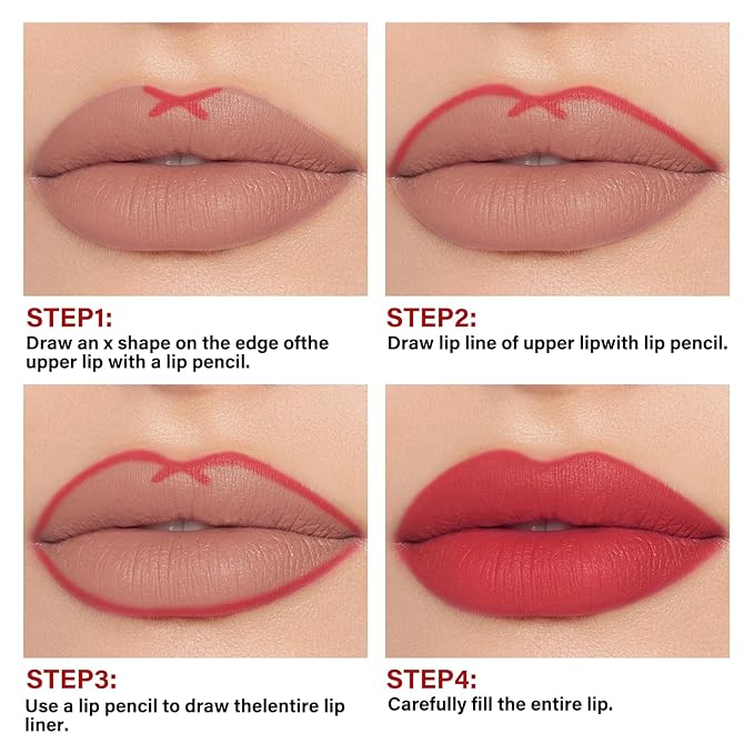 2Pcs Matte Liquid Lipstick and Lip Liner Set,Waterproof Gloss