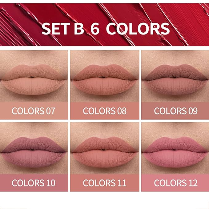Matte Liquid Lipstick Sets, 6 Nude Colors Non-stick Gloss,