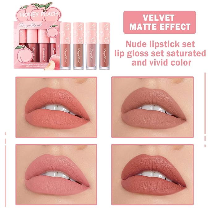 AWCCXMYM 4Pcs Nude Lipstick Set Lip Stain Lip Gloss