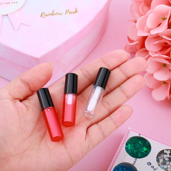 100 Pieces 1.2 ml Clear Mini Lip Gloss Tube Refillable Empty Lip Balm Gloss Containers Bottles Transparent Mini Lipstick Containers for Women Girls DIY Makeup (Black)