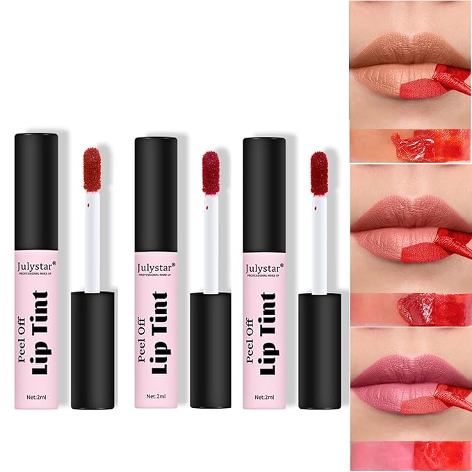 3 Colors Peel Off Matte Lip Tint, Peel Off Lip Stain, Matte Lasting Tattoo Lip Gloss, Non-Stick Cup Liquid Lipstick Tinted Lip Stain,Waterproof Formula (1&2&3#)