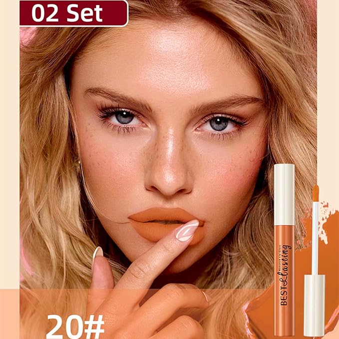 12PCS Matte Liquid Lipstick Set Non-Stick Cup and Not Fade Pigmented Lipstick Long-Lasting Waterproof Velvet Lipgloss Kit Makeup Gift for Girls and Women (Set 02)