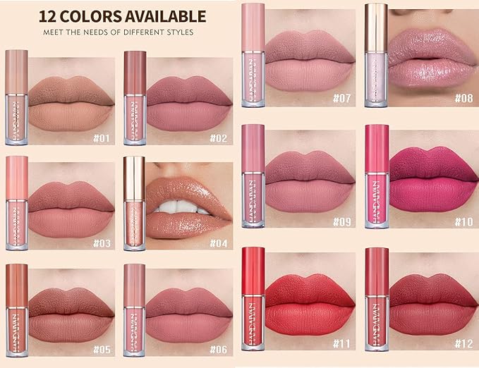 12 Colors Matte Nude Lipstick Set Velvety Long Long