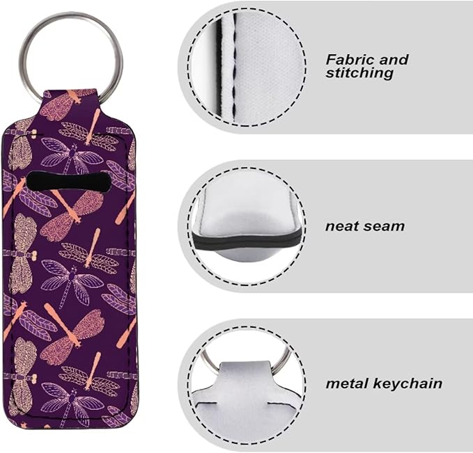 Bulopur Dragonflies Chapstick Holder Keychain, Neoprene Chapstick Holder Dragonflies