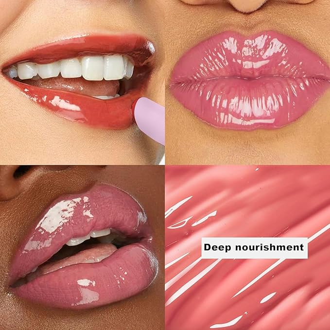 3 Pcs/Set Plumping Lip Gloss Stick, Glass Shine Lipstick Super Moisturizing Lip Color Hydrating Glossy Tinted Balm, Plumps/ Nourishes Lips, Non-Sticky High Shine Smooth Lip Color Balm (Color 01 02 03)