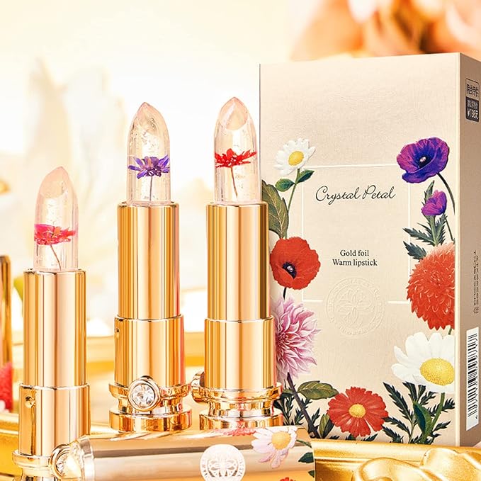 Crystal Flower Jelly Lipstick Set,Magic Temperature Color Changing Set,Magic