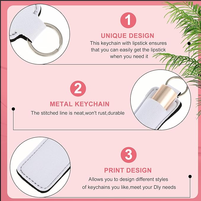 20 Pieces Sublimation Chapstick Holder, Sublimation Keychain Blanks, Ring