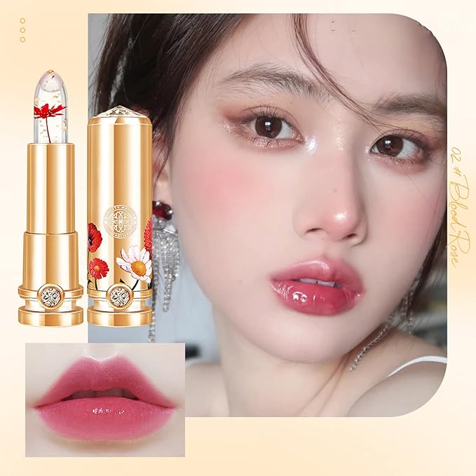 Crystal Flower Jelly Lipstick Set,Magic Temperature Color Changing Set,Magic