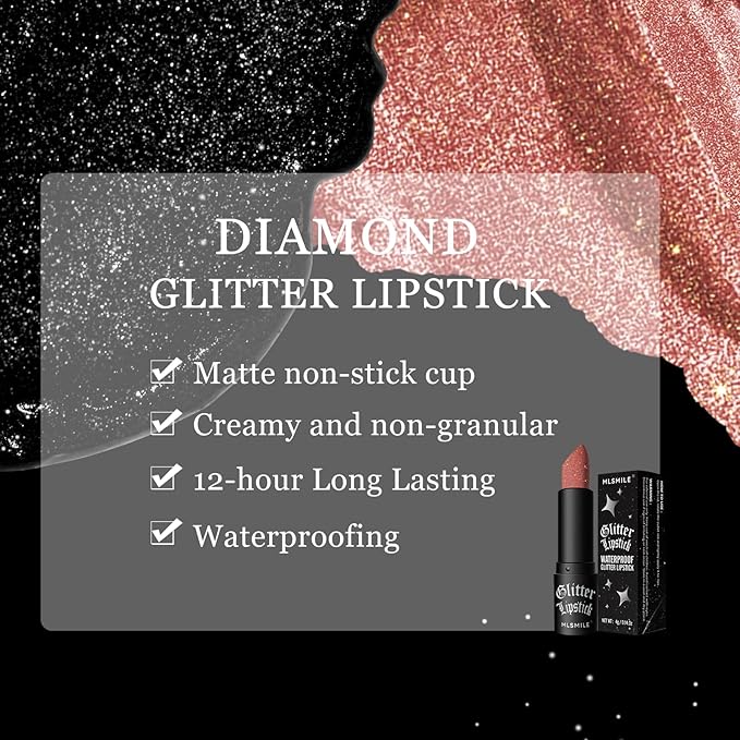 Glitter Lipstick, Women's Diamond Shiny Matte Lip Gloss, Glitter