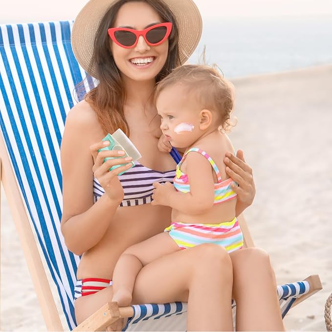 2 Pack Sunscreen Applicator for Kids Sunblock Buddy with Protective Caps and Storage Bag Suncream Sun Lotion Brush for Cream Liquid Foundation Powder
