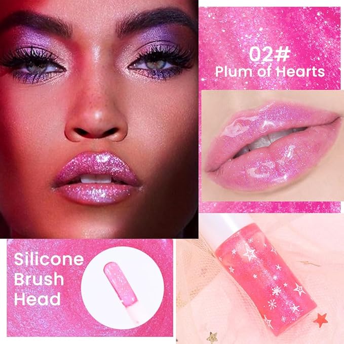 6 Pcs Hydrating Sparkly Lip Oil Lip Gloss,Moisturizing Hydrating