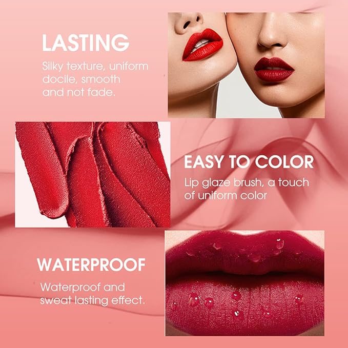 12Pcs Long-Lasting Matte Nude Lip Gloss Lipstick Lip Long-Lasting