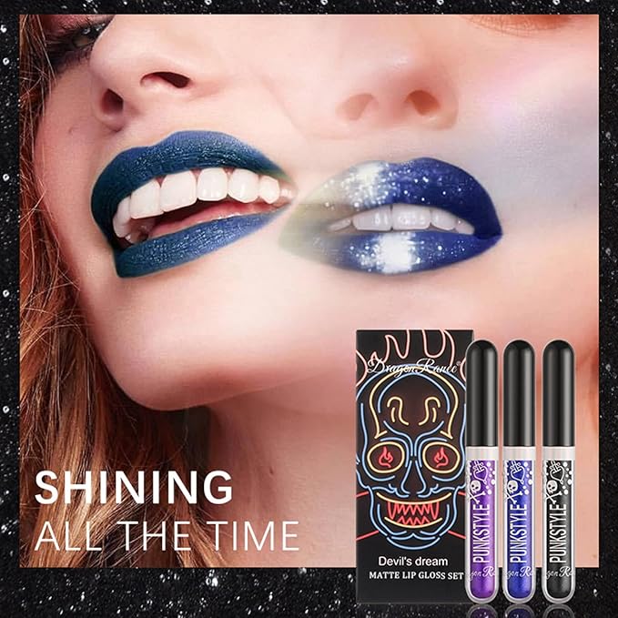 3PCS Black Blue Purple Liquid Glitter Lipstick Glitter Glitter