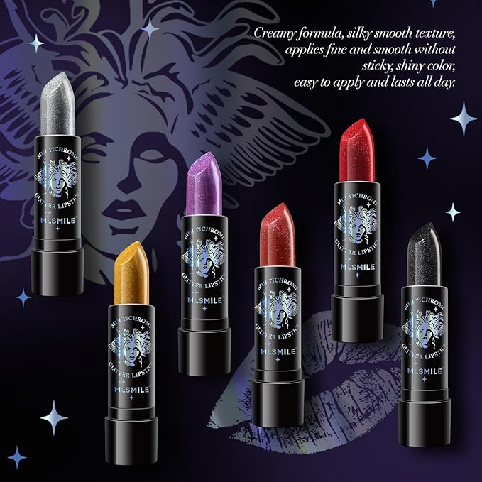 Glitter Lipstick, Pearlized Shimmering Metallic Lip Color, Moisturizing Glitter
