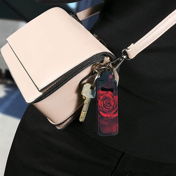 Women Girls Red Rose Print Lipstick Travel