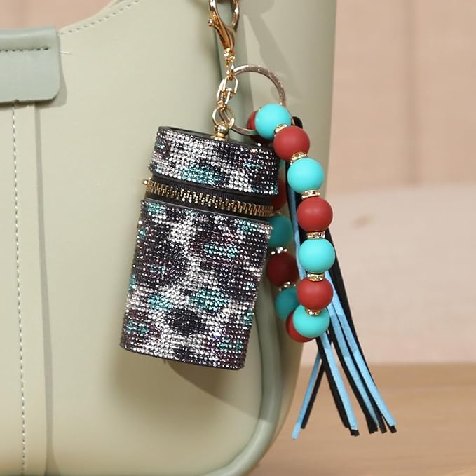 Lipstick Keychain, Leather Diamond Lip Gloss Holder, Stylish Gloss