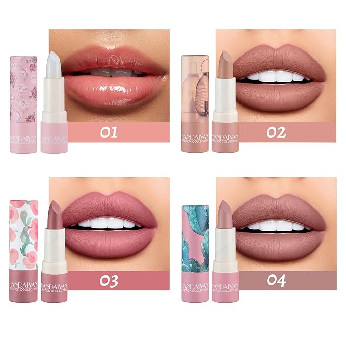 Lipstick for Women 4Pcs,Nude Lipstick Set,Lipstick Long Lasting,Velvet Lipstick