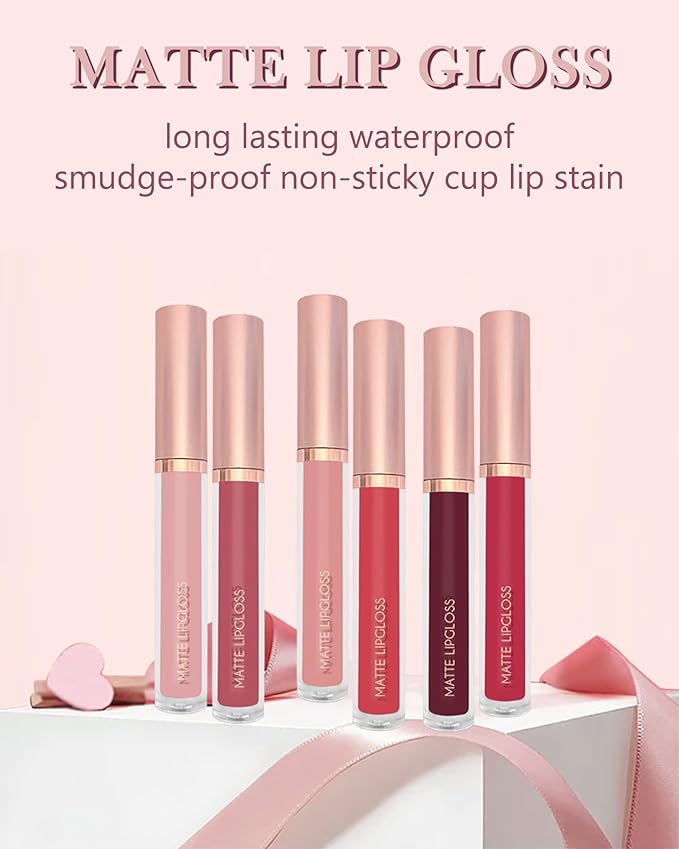 Matte Liquid Lipstick Lip Gloss Kit-6Pcs Dark Ruby Gloss