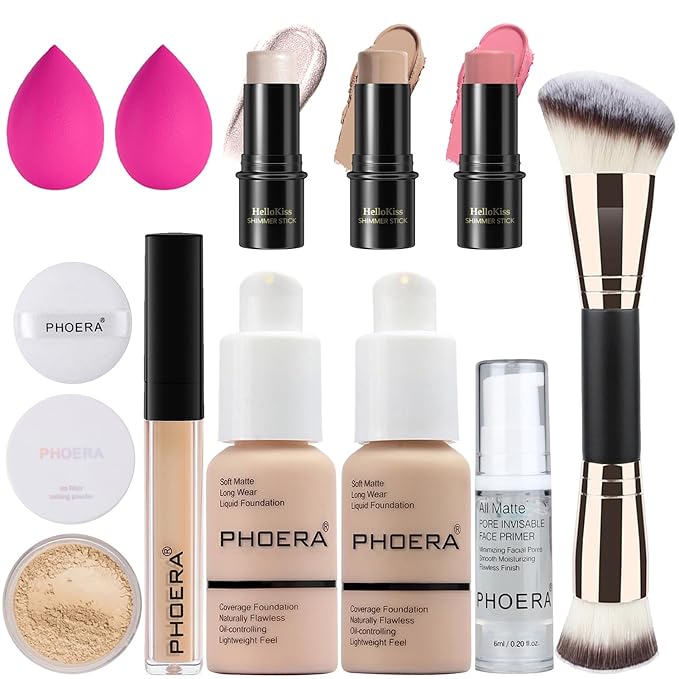 PHOERA Foundation,3 PCS Contour Stick Makeup Kit, Shades Contour/Porcelain+ Nude+#01,#08,#13)