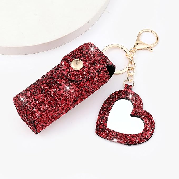 Sparkle Lipstick Holder with mirror Chapstick Holder Keychain Bling