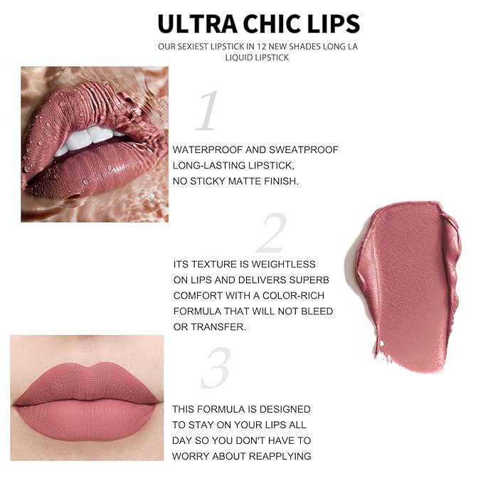 Matte Liquid Lipstick Sets, 12 Nude Colors Non-stick Gloss,