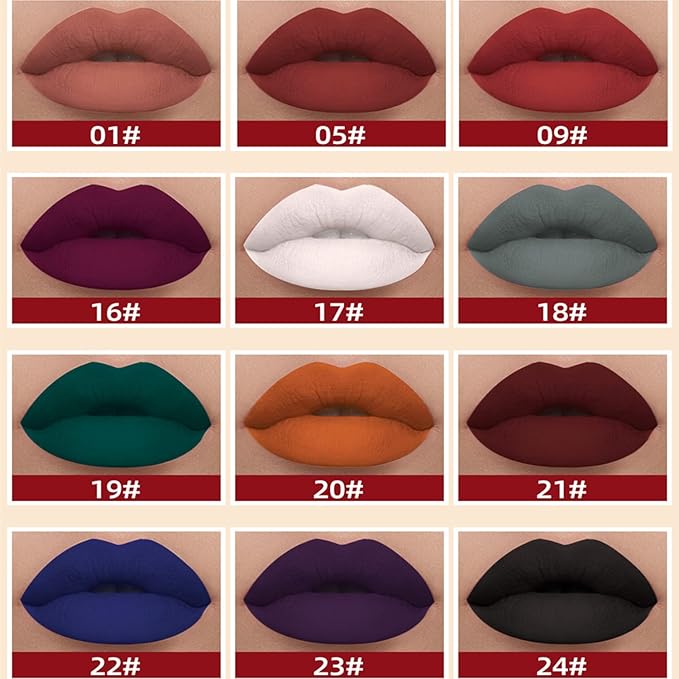 12PCS Matte Liquid Lipstick Set Non-Stick Cup and Not Fade Pigmented Lipstick Long-Lasting Waterproof Velvet Lipgloss Kit Makeup Gift for Girls and Women (Set 02)