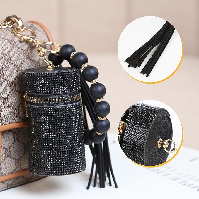 Lipstick Keychain, Leather Diamond Lip Gloss Holder, Stylish Gloss