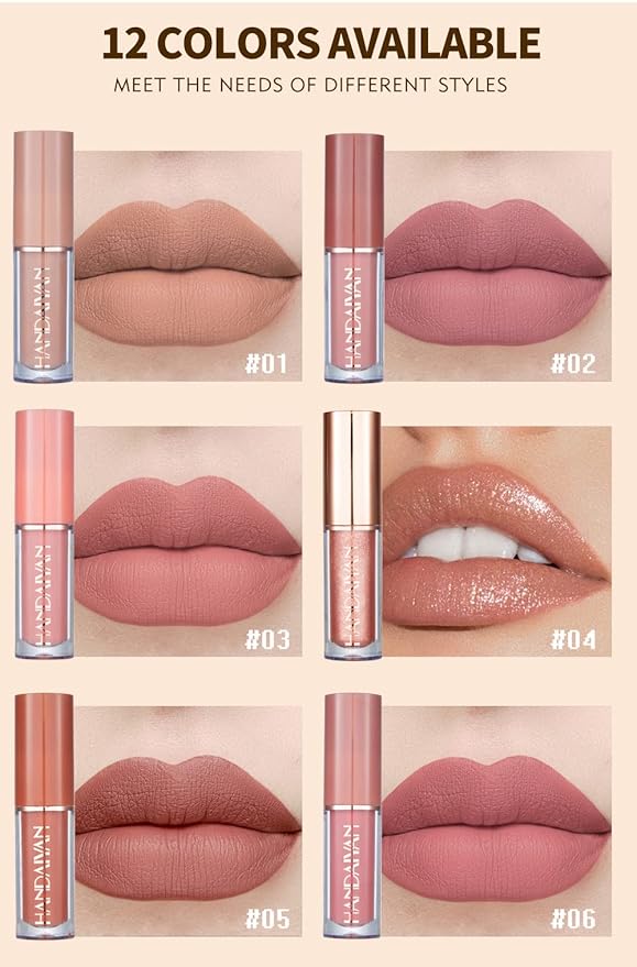 Matte Liquid Lipstick Sets, 12 Nude Colors Non-stick Gloss,