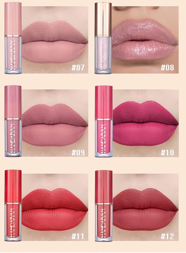 Matte Liquid Lipstick Sets, 12 Nude Colors Non-stick Gloss,