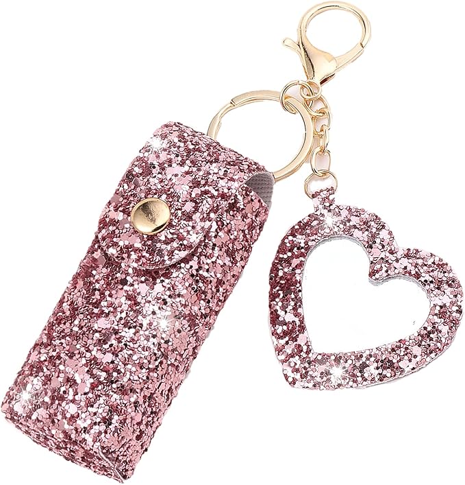 Sparkle Lipstick Holder with mirror Chapstick Holder Keychain Bling