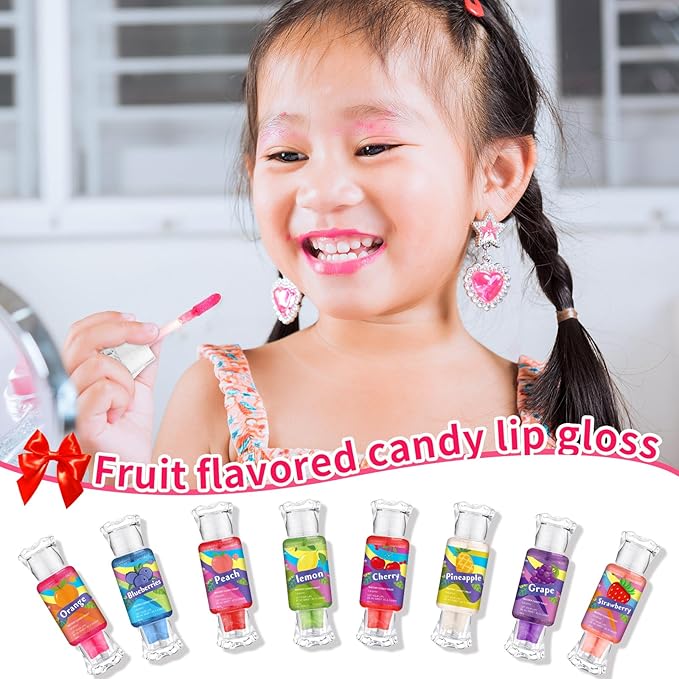 12 Pcs Cute Lip Gloss for Kids, Candy Shape Lip Gloss Set, Fruity Flavored Lip Gloss Set Lip Gloss in Assorted Fruity Flavors, Teen Girls Party Supplies Make-up for Ages 8-12