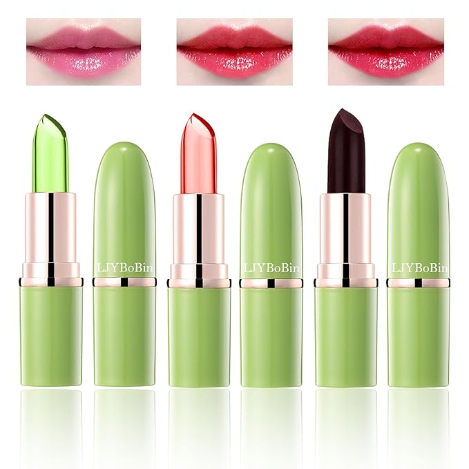 3PCS Aloe Vera Color Changing Lipstick Set,Magic Jelly Changing