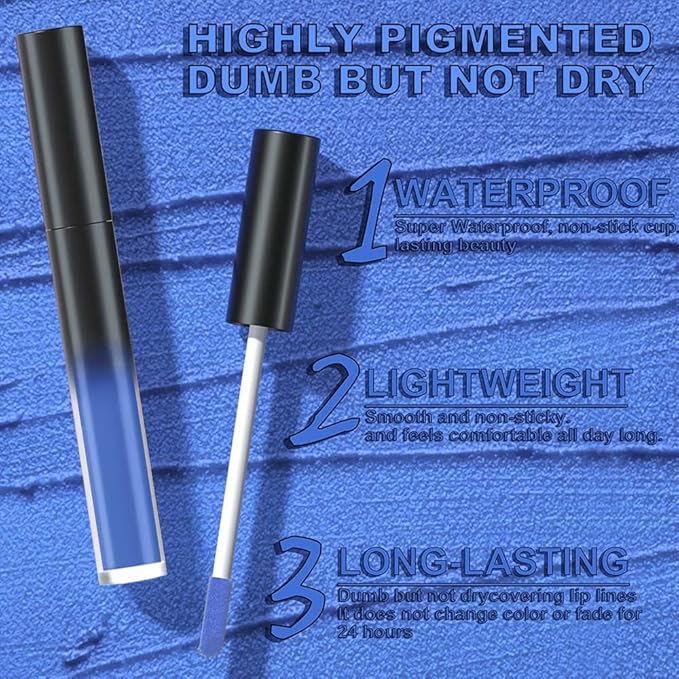 evpct 5Pcs Dark Light SKy Blue Emerald Green Matte Liquid Lipstick Lip Stain Sets for Women Matte+Lipstick Long Lasting 24 hr Hours Magic Lipstick 24 Hours original Waterproof Set03