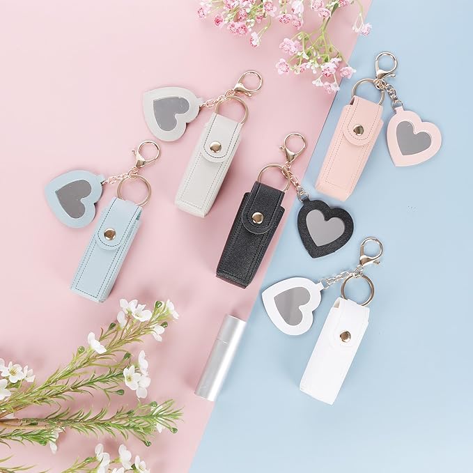 Lipstick Keychain Holder with mirror Chapstick Holder Keychain Organizer