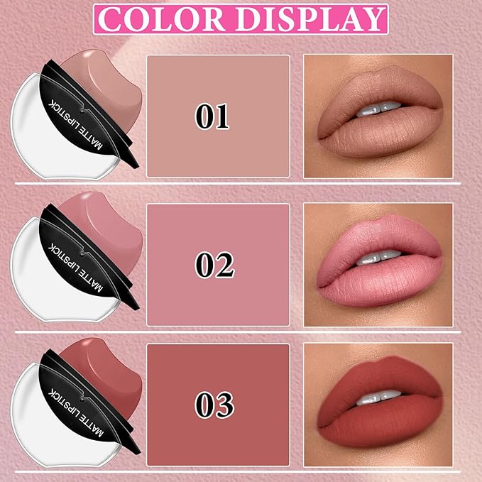 3 Pcs Matte Velvet Lazy Lipstick Set,Waterproof Long Long