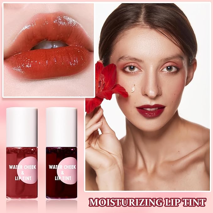 2PCS Lip Tint Stain Set, Velvet Lip Gloss Moisturizing Lip Stain Long Lasting Waterproof Liquid Lipstick Set Multipurpose Water Lip Stain Tint for Lip and Cheek Tint(05 & 06)