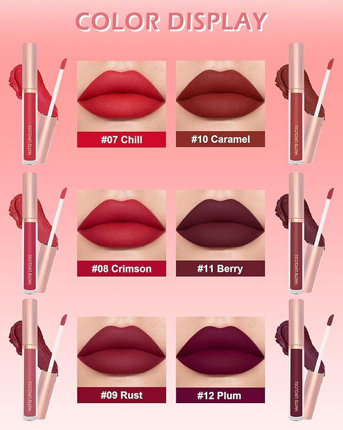 Matte Liquid Lipstick Lip Gloss Kit-6Pcs Dark Ruby Gloss