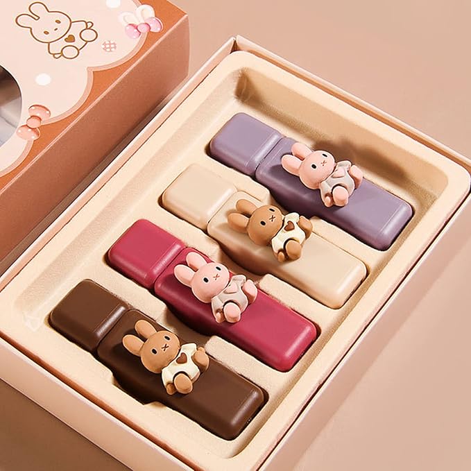 4pcs Bunny Rabbit Flavor Lip Gloss Set for Lips & Cheeks, 4 Colors Matte Velvet Mousse Liquid Lipstick, Soft Lightweight Smooth Lip Mud, Long Lasting Waterproof Lip Makeup Kit