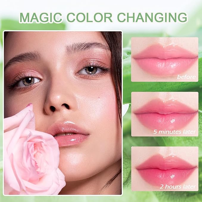 6Pcs Aloe Vera Lip Gloss,Color Changing Lip Gloss, Tinted Lip Oil High-Shine Clear Temperature Color Change Lip Stain, Glossier Lip Tint for Women Lip Care Prevents Dry Cracked Lips (Aloe Vera)