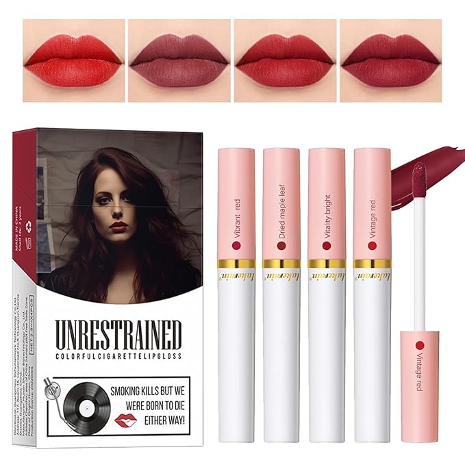 4 Color Lip Gloss Cigarete Lipstick Set,Velvet Lipstick Cigaretes Non-sticky,24-Hour Long Lasting Waterproof Matte Lipstick Tube Sexy Nude Lady Lipstick lip gloss (3#)