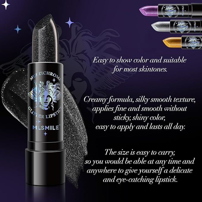 Glitter Lipstick, Pearlized Shimmering Metallic Lip Color, Moisturizing Glitter