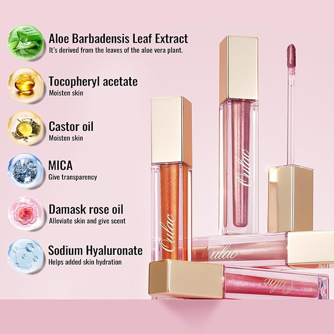 Oulac Peach Lip Gloss High-shine Moisturizing Lip Gloss Oil Colorful Shade Liquid Lipstick Non-stick Cup Glitter lipstick Lip Tint Reduce Fine Lines Lip Glaze For Dry Lip C18