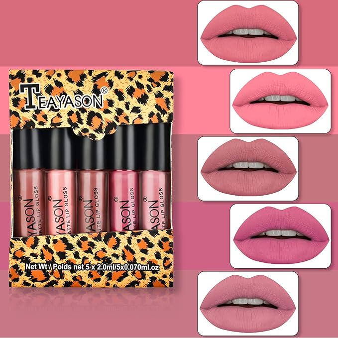 NVLEPTAP 5PCS Nude Matte Lipstick Liquid Lipstick Set Gloss